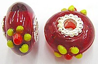 Pandorastyle 20mm tr.rood/geel verzilverde kap