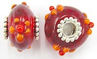 Pandorastyle 20mm tr.rood/oranje verzilverde kap