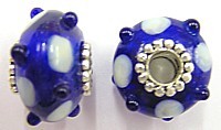 Pandorastyle 20mm blauw/wit verzilverde kap