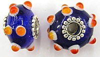 Pandorastyle 20mm blauw/wit+oranje verzilverde kap