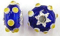 Pandorastyle 20mm blauw/wit+geel verzilverde kap