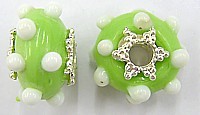 Pandorastyle 20mm l.groen/wit verzilverde kap