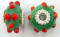 Pandorastyle 20mmgroen/oranjerood verzilverde kap