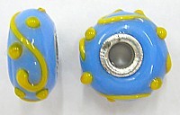 Pandorastyle kraal 18mm l.blauw/oranjegeel