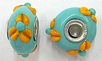 Pandorastyle kraal 20mm turkoois/oranje