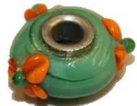 Pandorastyle kraal 20mm groen/oranje bloem