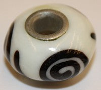 Pandorastyle kraal 20mm wit/zwarte streep
