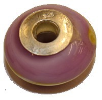 Pandorastyle 18mm fuchsia/geel 925 zilverkern