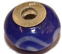 Pandorastyle 18mm blauw/wit str. 925 zilverkern