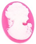 Camee 18x24mm vrouwenhoofd rose/wit