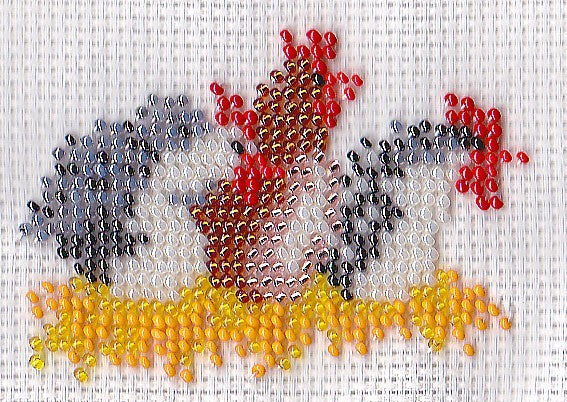 Borduurpakket kippen 6x9cm.