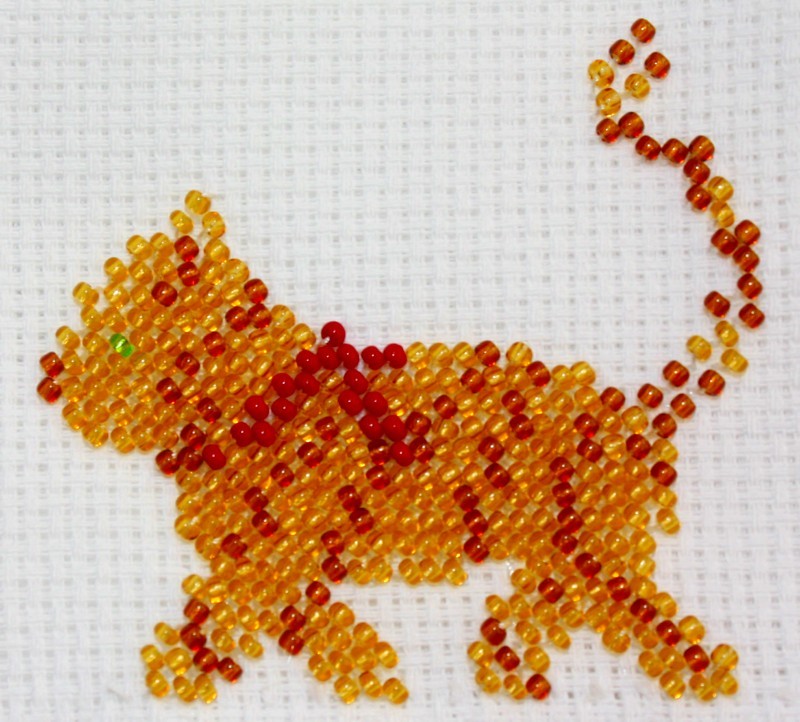 Borduurpakket gestreete kat 7x7cm.