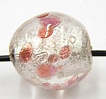 Ronde kraal 15mm silverfoil rose spikkels p.st