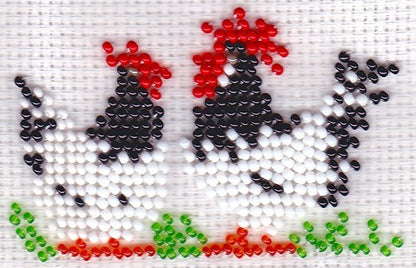 Borduurpakket kip en haan 7x9cm.