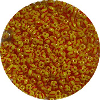 Rocailles 10/0 geel roodgestreept 25gram