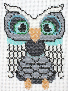 Borduurpakket uil 11x16cm wit/grijs