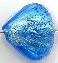 Glaskraal 21mm schelp silverfoil blauw p.st