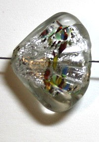 Glaskraal 21mm schelp silverfoil gespikkeld p.st