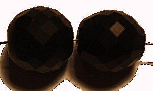 Vintage facetkraal 14mm rond mat zwart 10st.