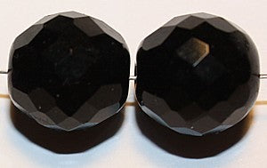 Vintage facetkraal 14mm rond zwart 10st.