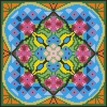 Borduurpakket rose/oranje/blauw 22x22cm.