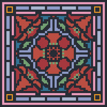 Borduurpakket bloem rood/blauw 22x22cm.