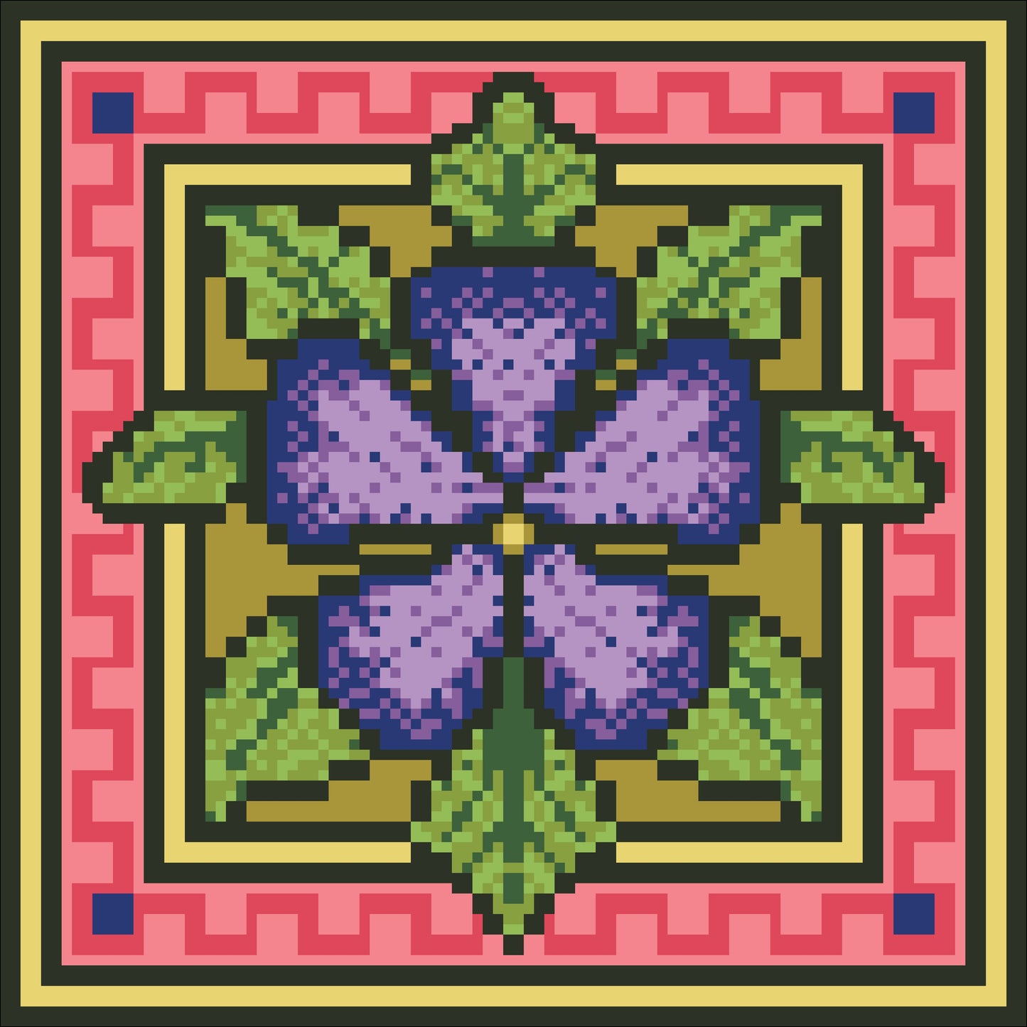 Borduurpakket bloem rose/paars 22x22cm.