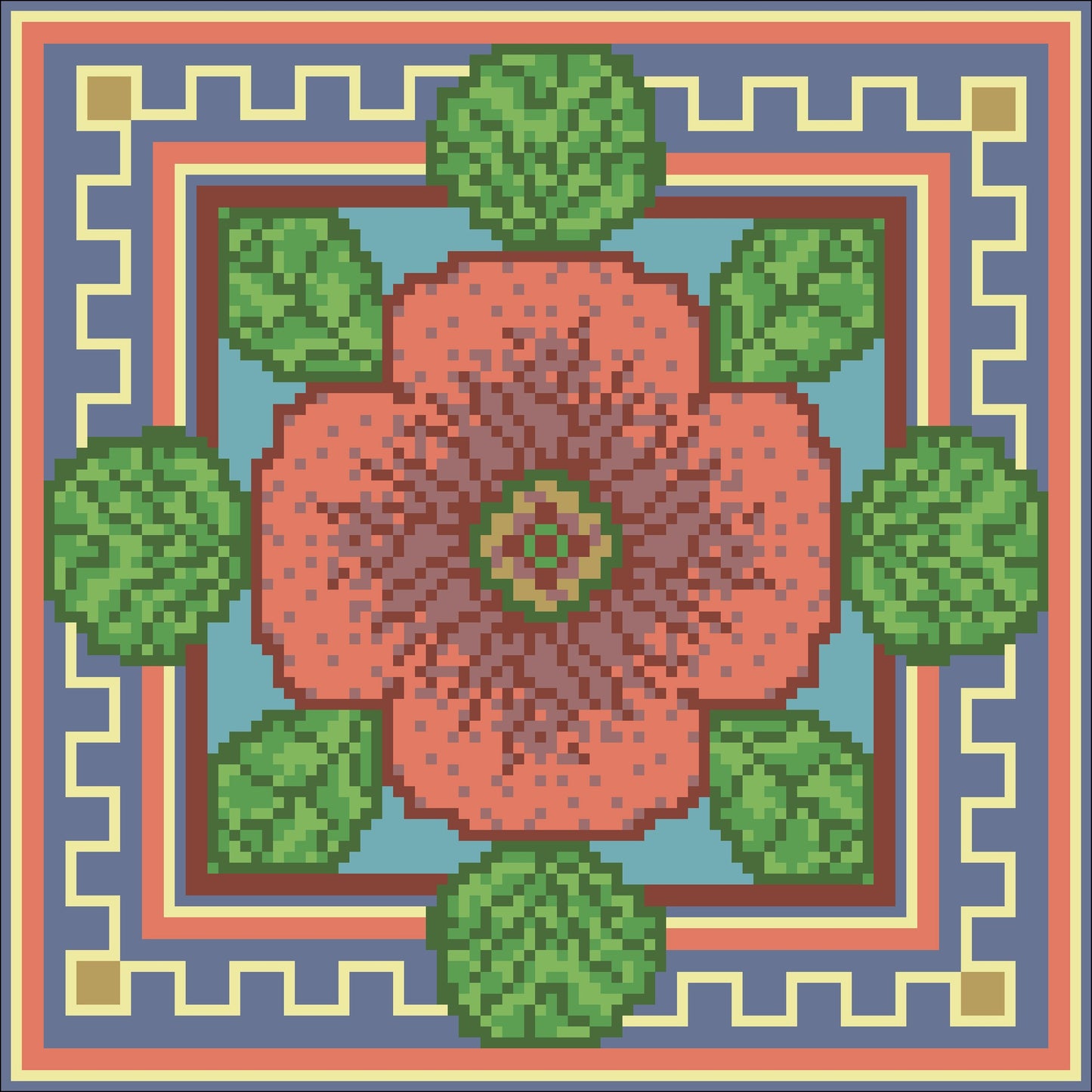 Borduurpakket bloem oranje/groen/blauw 22x22cm.