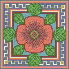 Borduurpakket bloem oranje/groen/blauw 22x22cm.