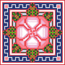 Borduurpakket bloem rose/blauw 20x20cm.