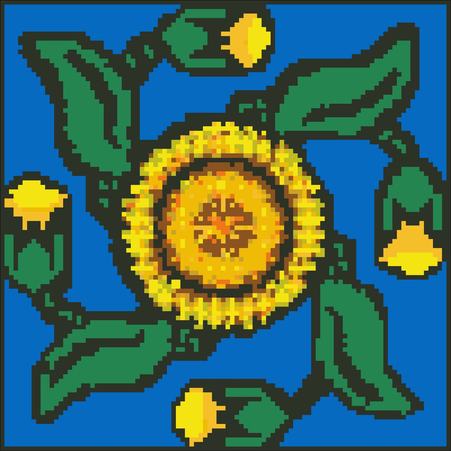 Borduurpakket geel/blauw 22x22cm.