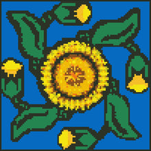 Borduurpakket geel/blauw 22x22cm.