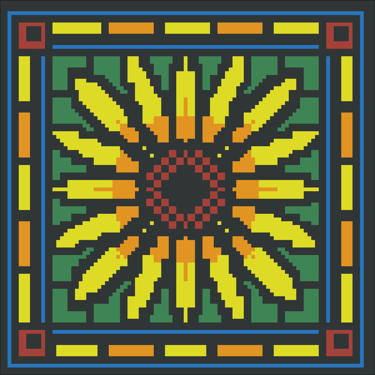 Borduurpakket geel/oranje/groen 22x22cm.