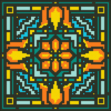 Borduurpakket geel/oranje/turkoois 22x22cm
