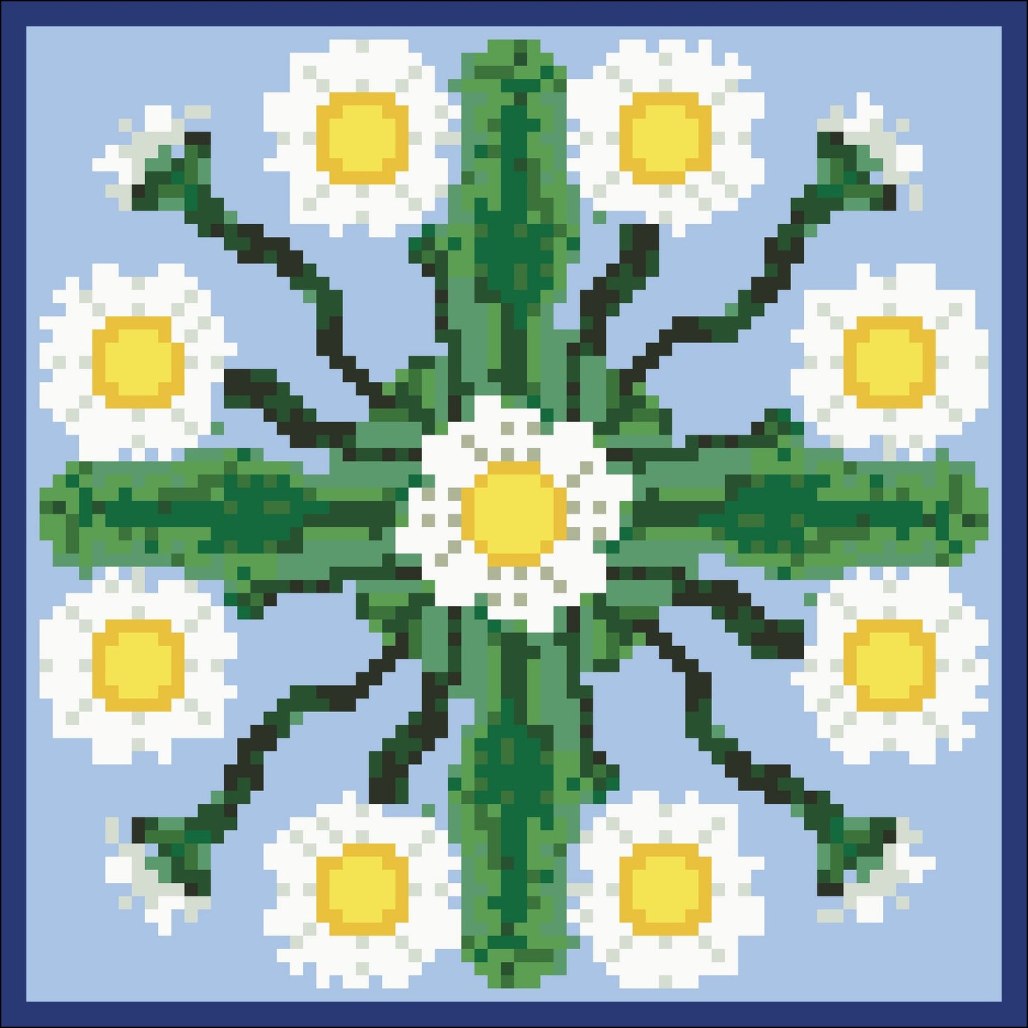 Borduurpakket wit/groen/blauw 17x17cm