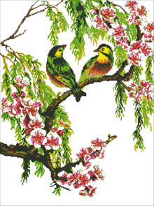 Borduurpakker Japanse vogels 60x45cm.