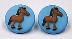 Knoop rond 18mm blauw met paard per stuk