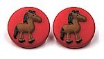 Knoop rond 18mm rood met paard per stuk
