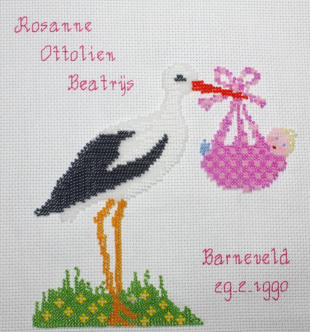 Borduurpakket ooievaar meisje 20x20cm