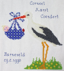 Borduurpakket ooievaar jongen 20x20cm