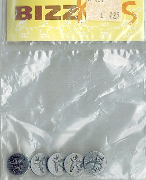 Knoop metaal 15mm met vliegtuig 5st