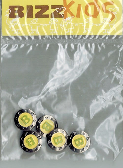 Knoop 17mm metaal geel met letter B 5st
