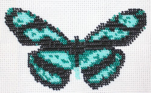 Borduurpakket vlinder groen/zwart 9x16cm.