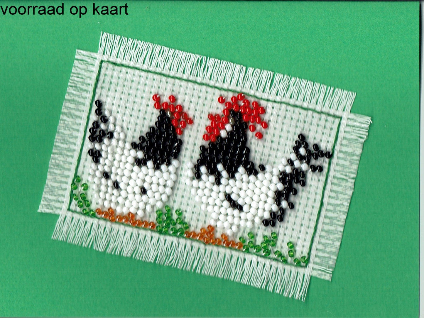 Borduurpakket kip en haan 7x9cm.