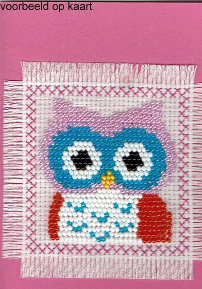 Borduurpakket roze uil 7x7cm