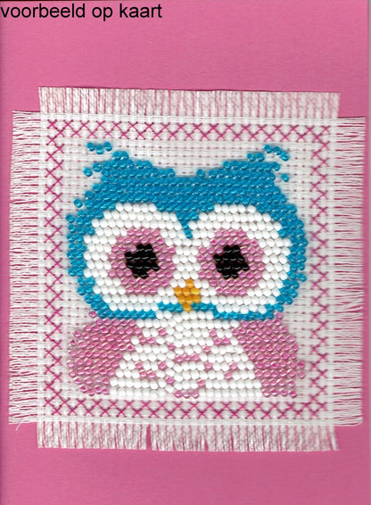 Borduurpakket blauwe uil 7x7cm