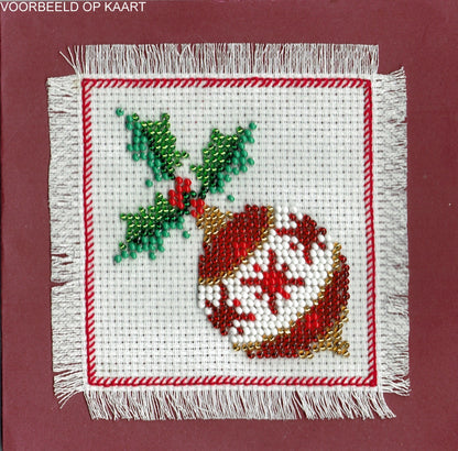 Borduurpakket kerstbal met hulst 8x8cm