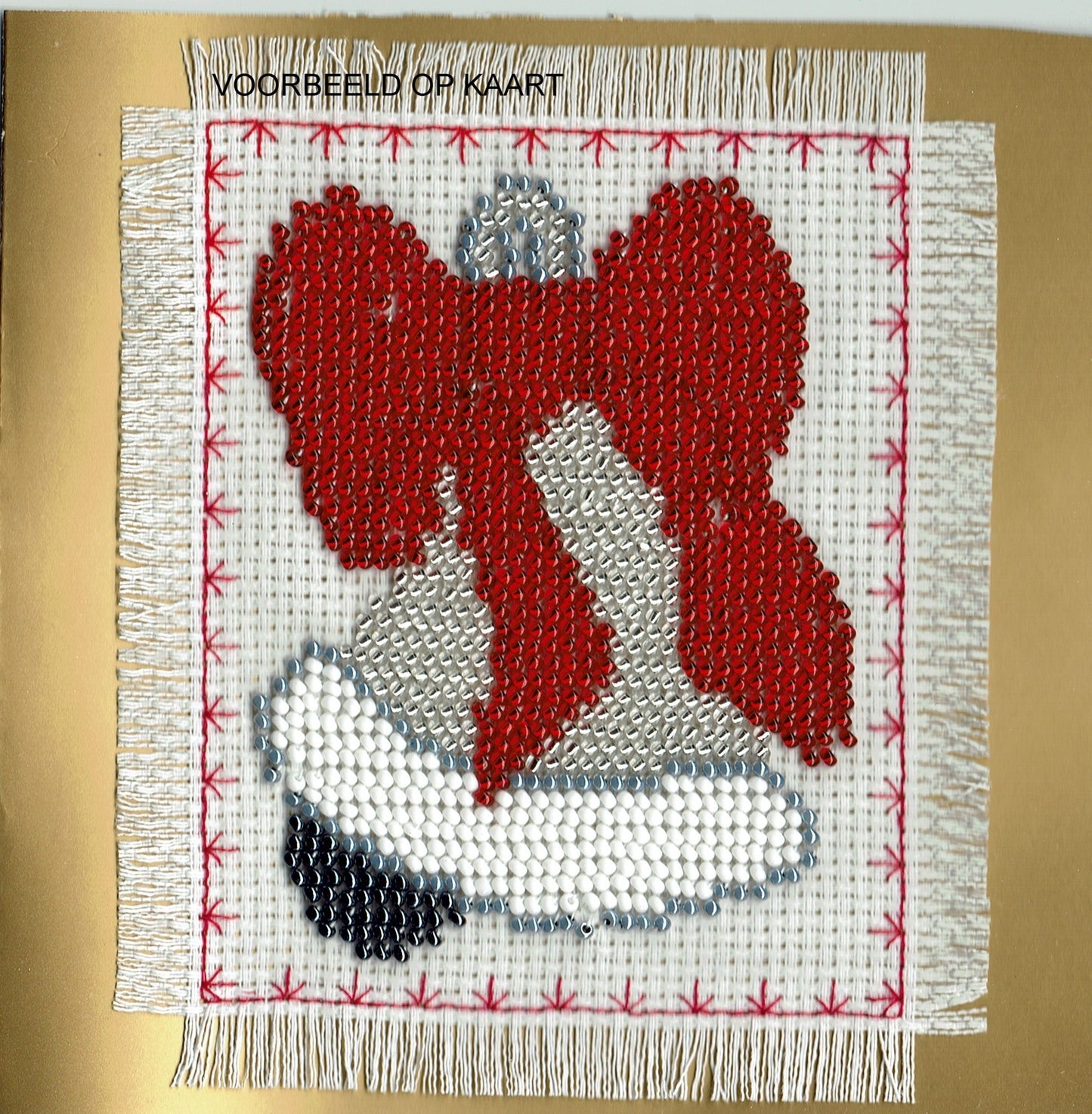 Borduurpakket kerstklok met strik 8x11cm
