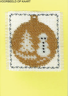 Borduurpakket kerstbal goud/wit 7x8cm