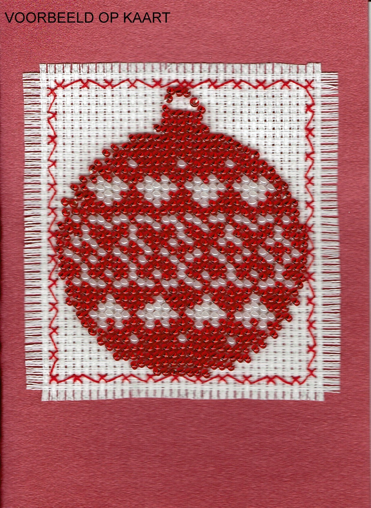 Borduurpakket kerstbal 7x8cm rood/wit